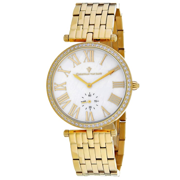 Christian Van Sant Women's Hush White Dial, Yellow Stainless Steel Watch