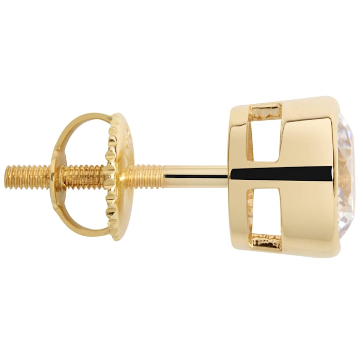 White Cubic Zirconia 14k Yellow Gold Studs With Velvet Gift Box 2.00ctw