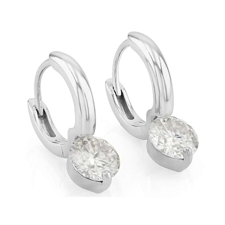 Moissanite Solitaire Stud Huggie Hoop Earrings In Platinum-Enhanced
Sterling Silver
