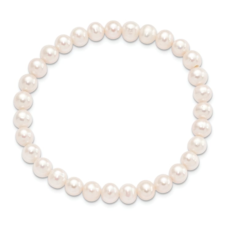 6-7mm White Semi-round Freshwater Cultured Pearl Stretch