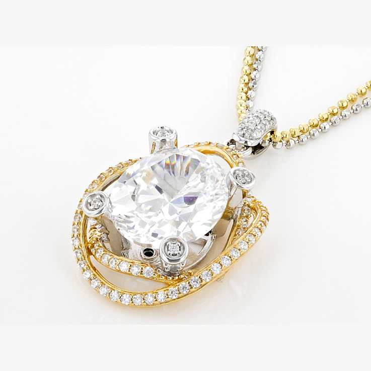 Two-tone Oval CZ Pendant With Chain In Platinum-Enhanced Sterling Silver
And 18K Gold Over Sterling Silver 8.45ctw