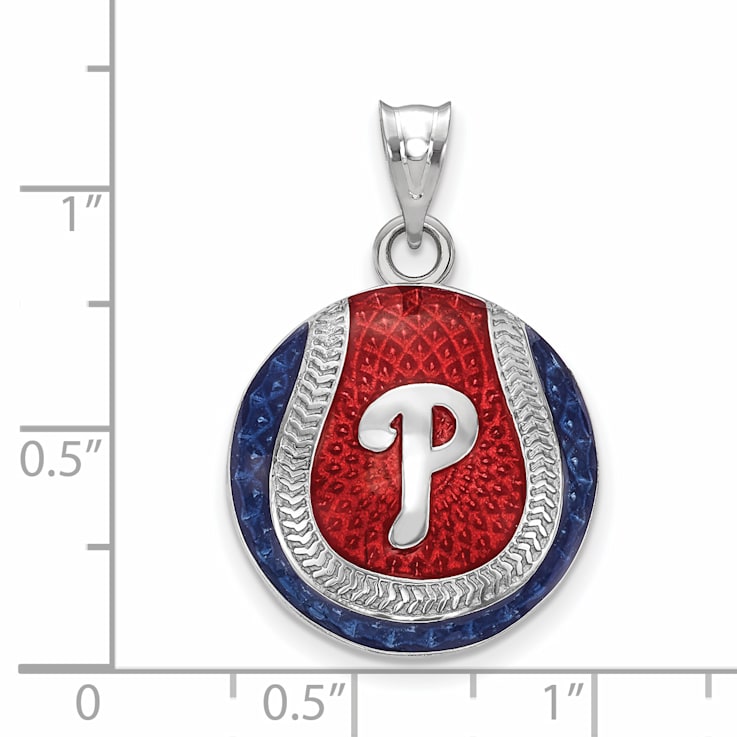 Rhodium Over Sterling Silver MLB LogoArt Philadelphia Phillies Enameled Pendant