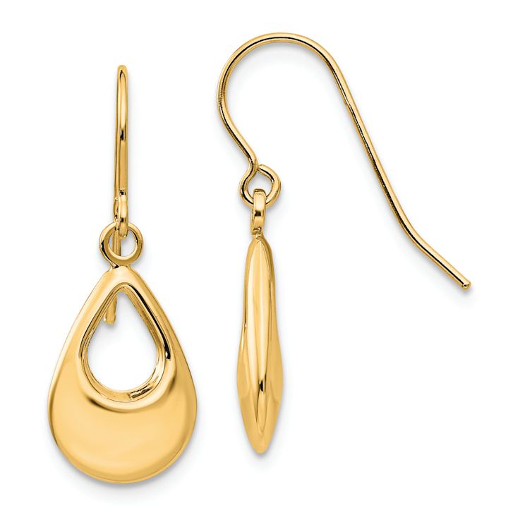 14k Yellow Gold Teardrop Dangle Earrings
