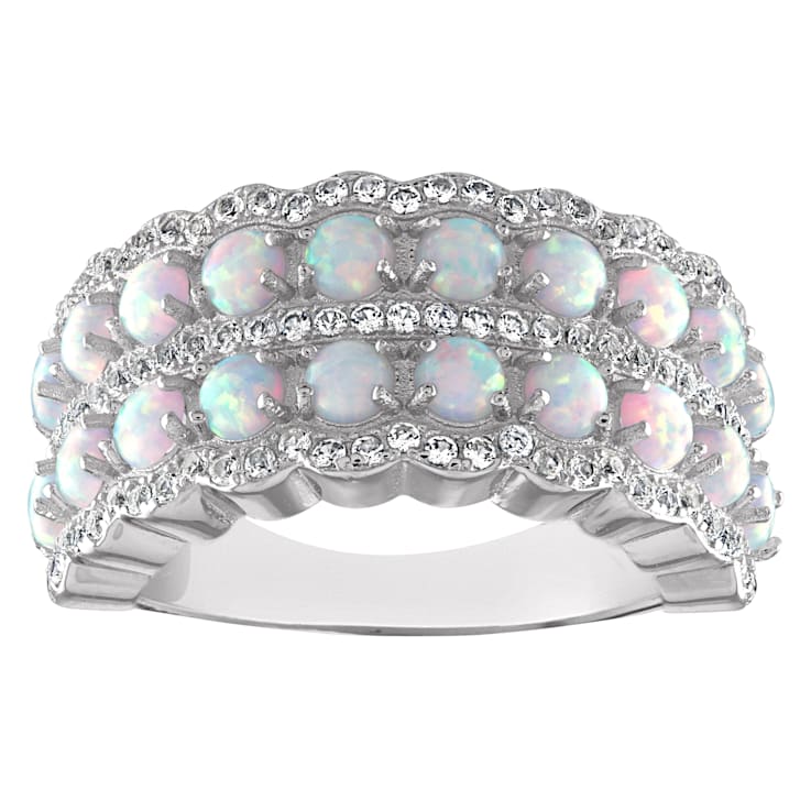 Sterling Silver Lab Created Opal and White Sapphire Ring 1.65ctw