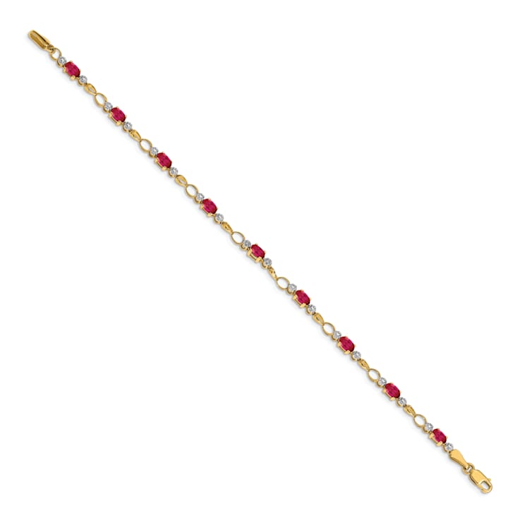 14k Yellow Gold and Rhodium Over 14k Yellow Gold Completed Open-Link
Diamond and Ruby Bracelet