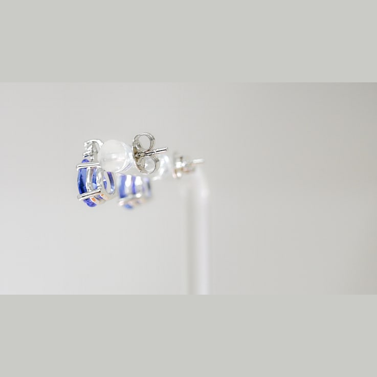 Pear Shape Tanzanite and CZ Rhodium Over Sterling Silver Earrings, 2.02ctw