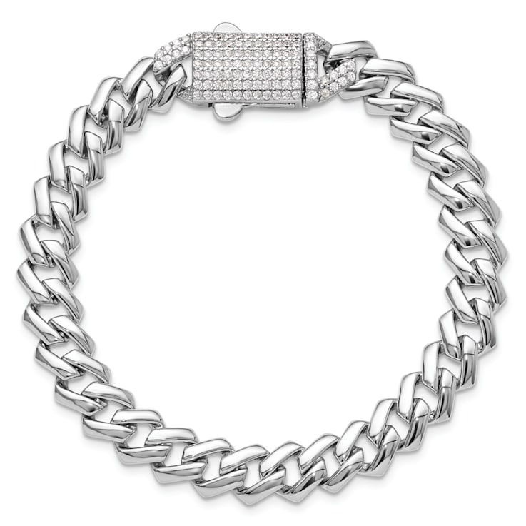 Rhodium Over Sterling Silver Monaco Link Cubic Zirconia Pavé