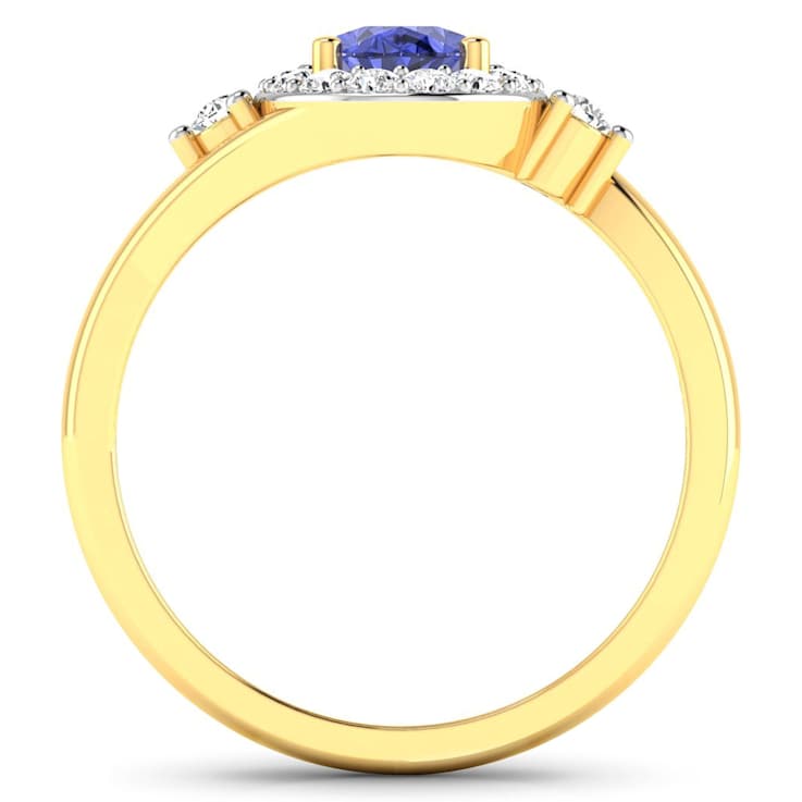 0.89ctw Violet Tanzanite and Diamond 14K Yellow Gold Halo Ring