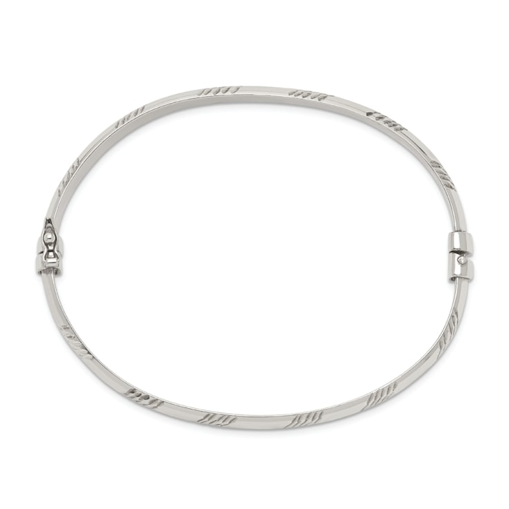 Sterling Silver Diamond-cut 6mm Bangle and 4mm Hoop Earring Set