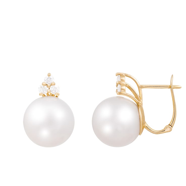 White Cultured Freshwater Pearl 14k Yellow Gold Earrings 9-10mm