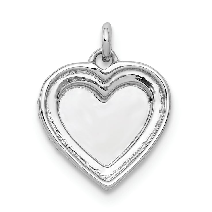 Rhodium Over 14k White Gold Diamond Fancy Polished Heart Pendant