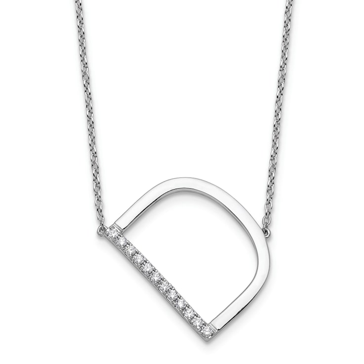Rhodium Over 14k White Gold Sideways Diamond Initial D Pendant Cable
Link 18 Inch Necklace