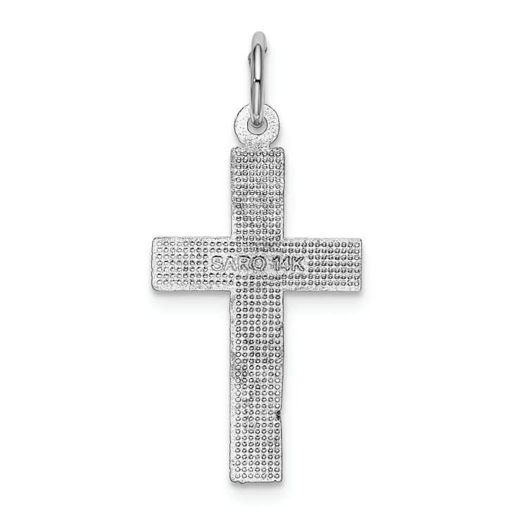 Rhodium Over 14k White Gold Diamond-Cut Satin Cross Pendant