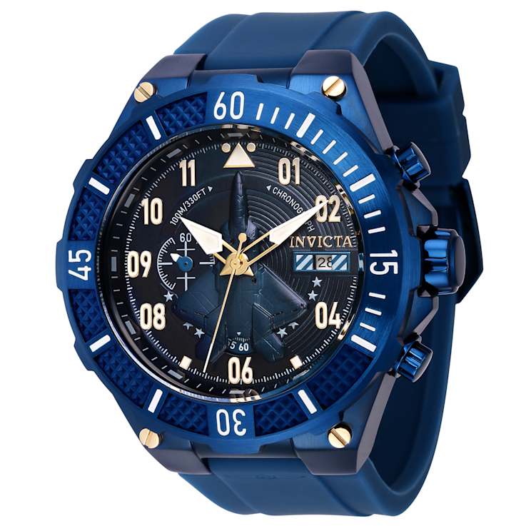 Invicta Aviator 50mm Blue Dial Silicone Band Quartz Watch