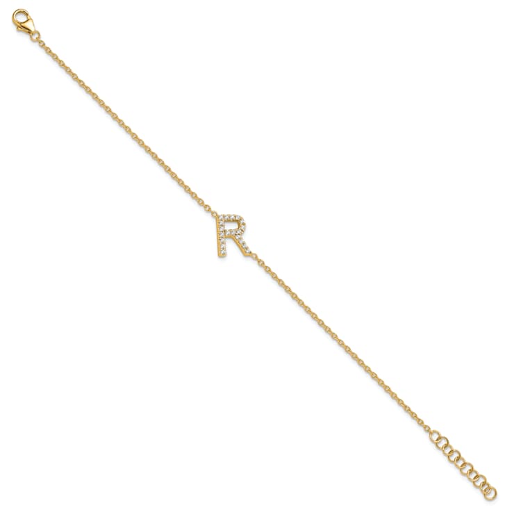 14k Yellow Gold Diamond Sideways Letter R Bracelet