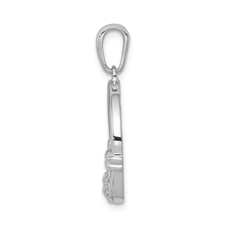 Rhodium Over 14k White Gold Diamond Claddagh Circle Pendant