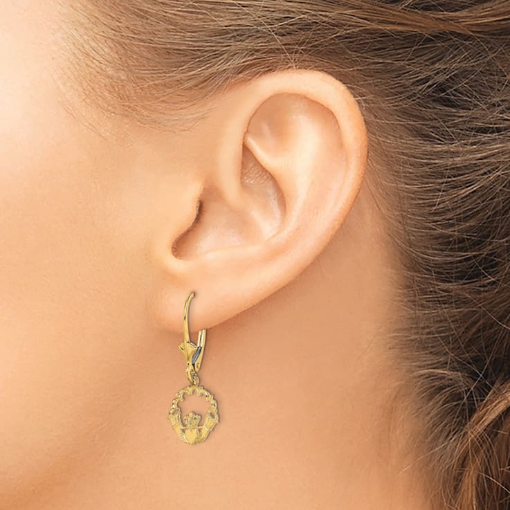 14k Yellow Gold Polished Claddagh Earrings