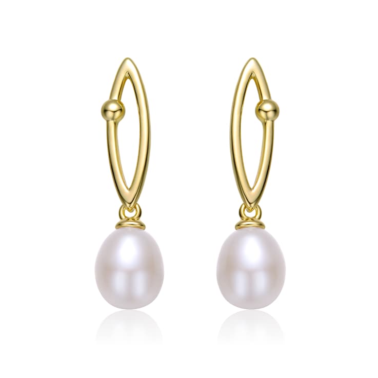 Pear Shape Freshwater Pearl And CZ Drop Earrings In 14K Gold Over
Sterling Silver