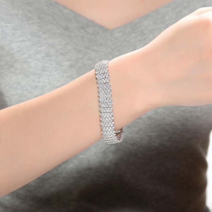 CZ Pave Link Bracelet In White Rhodium Over Brass