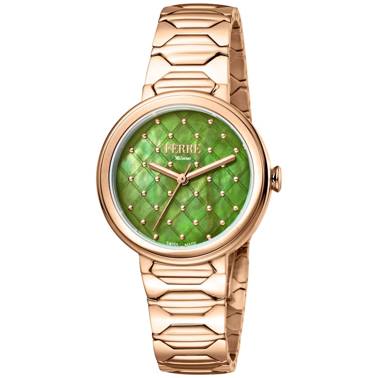 Ferre Milano Women's Classic Green Dial Rose Stainless Steel Watch