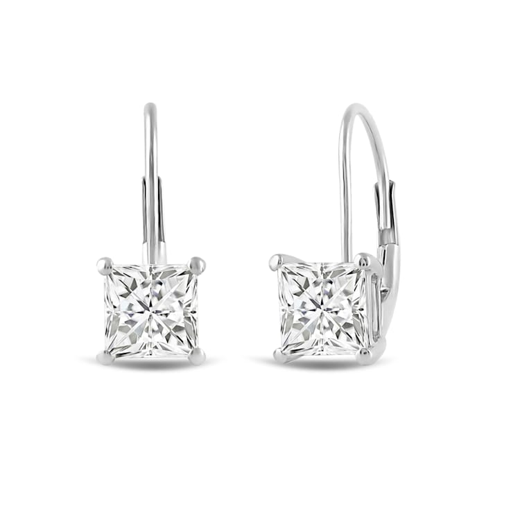 White Cubic Zirconia 14k White Gold Earrings With Velvet Gift Box 2.00ctw