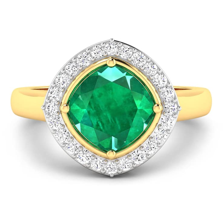 Cushion Cut Green Emerald and White Diamond 14K Yellow Gold Halo Ring
2.31 ctw