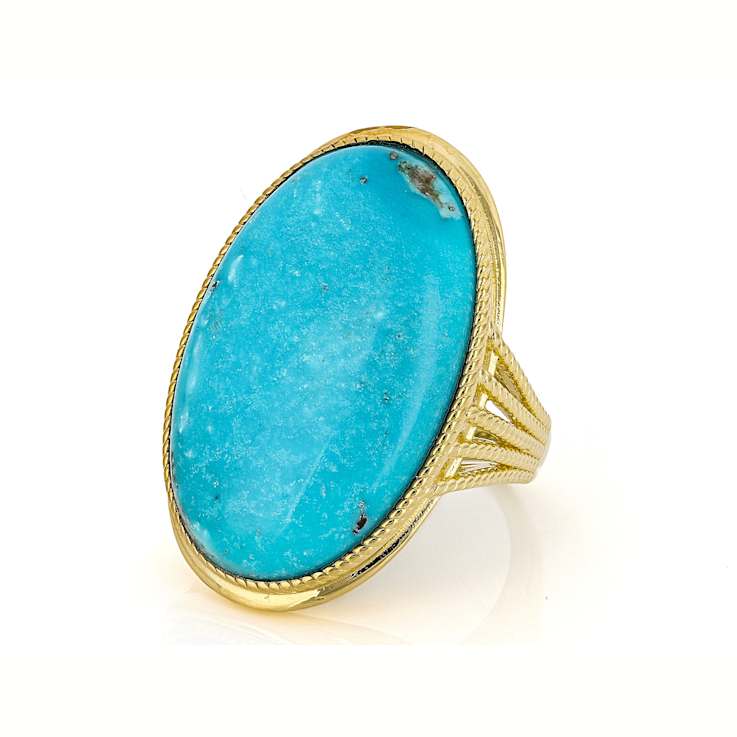 Large Oval Cabochon Solitaire Ring In 18K Gold Over Sterling Silver 28x18mm