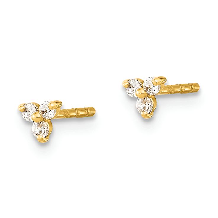 14k Yellow Gold 3.4mm Polished Cubic Zirconia Triangle Stud Earrings
