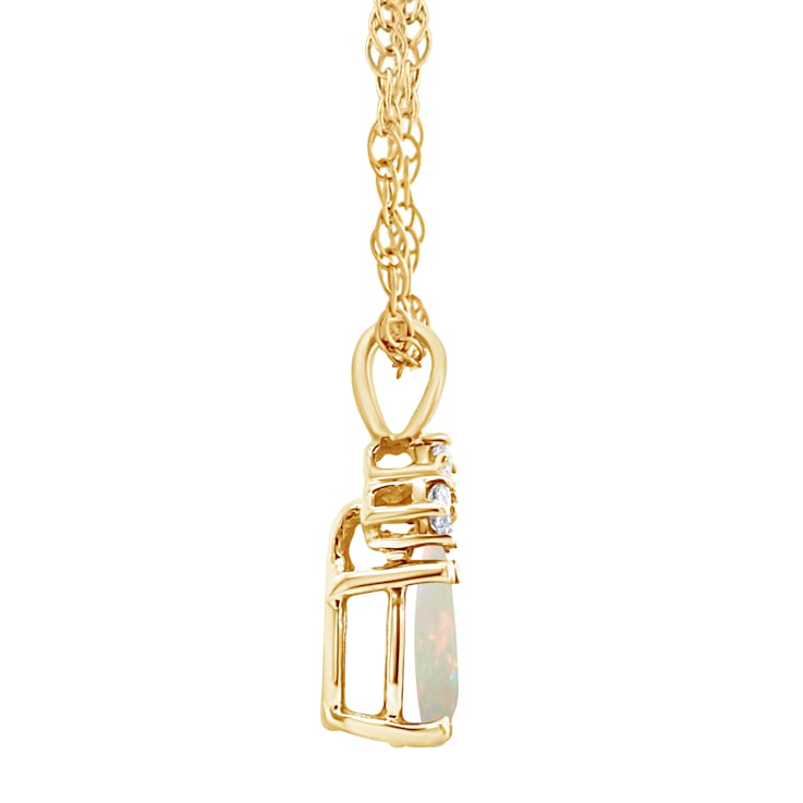 7x5mm Pear Shape Opal with Diamond Accents 14k Yellow Gold Pendant With Chain
