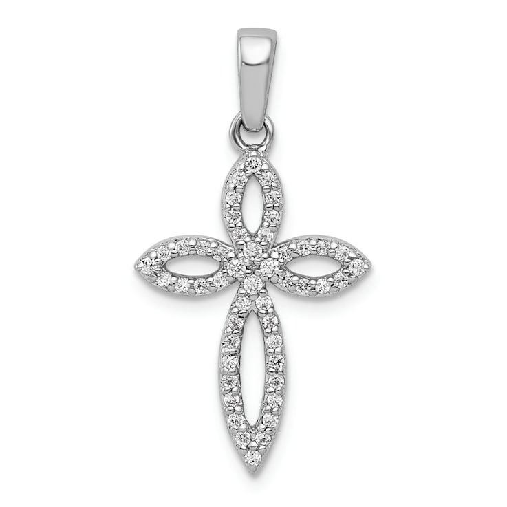 Rhodium Over 14k White Gold Diamond Cross Pendant