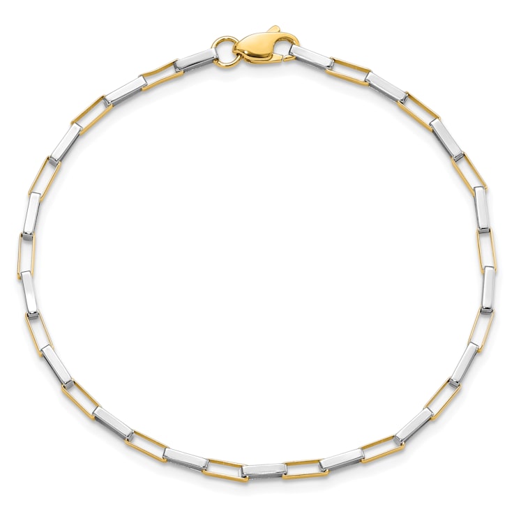 14K Two-tone Polished Fancy Box Links 7.5-inch Bracelet