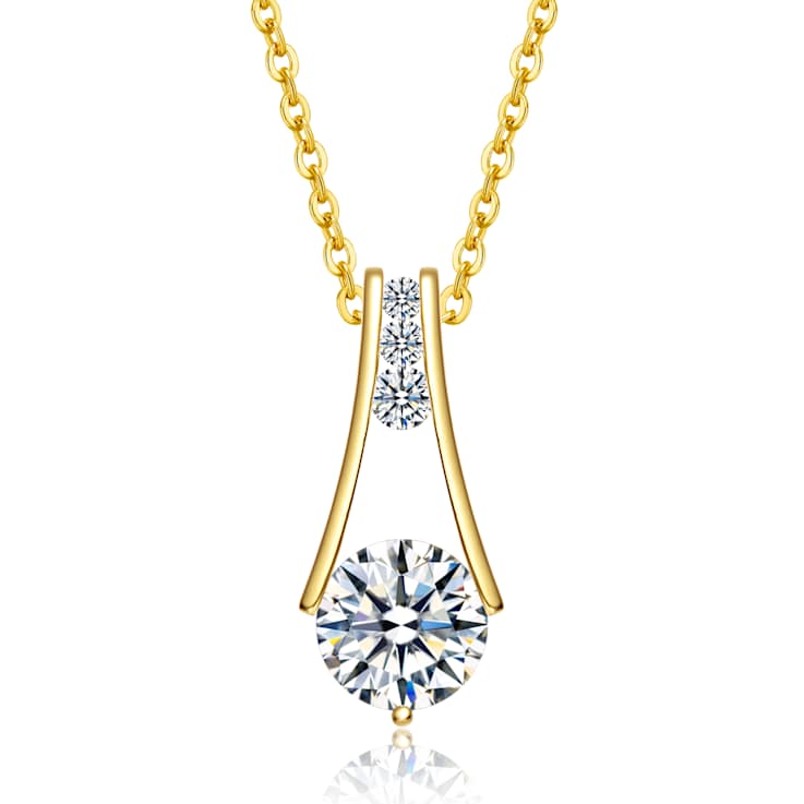 Moissanite Trapeze Pendant In 14K Gold Over Sterling Silver 1.50ctw DEW