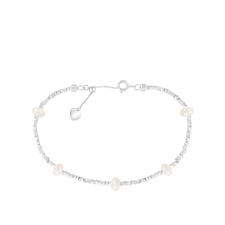4.5-5mm White Cultured Freshwater Pearl Silver  Bracelet