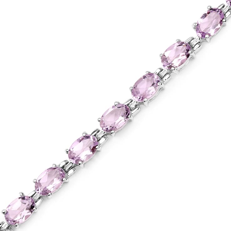 Pink Amethyst Rhodium Over Sterling Silver Oval Tennis Bracelet 8.61ctw