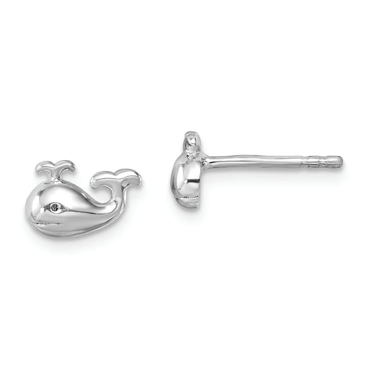 Rhodium Over Sterling Silver Polished Whale Post Earrings