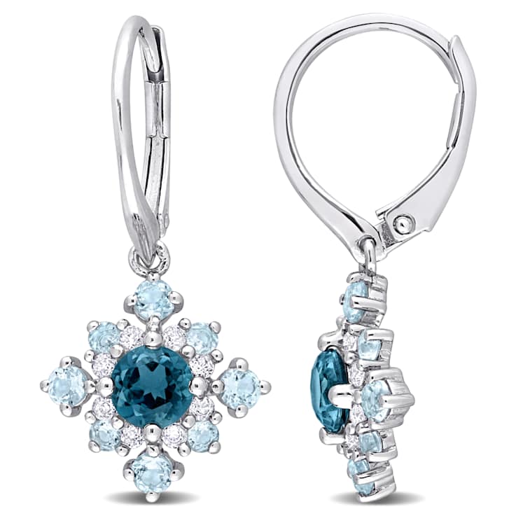2.63ctw London Blue, Sky Blue and White Topaz Cluster Earrings in
Sterling Silver