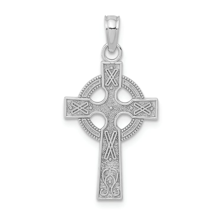 Rhodium Over 14K White Gold Celtic Cross Pendant