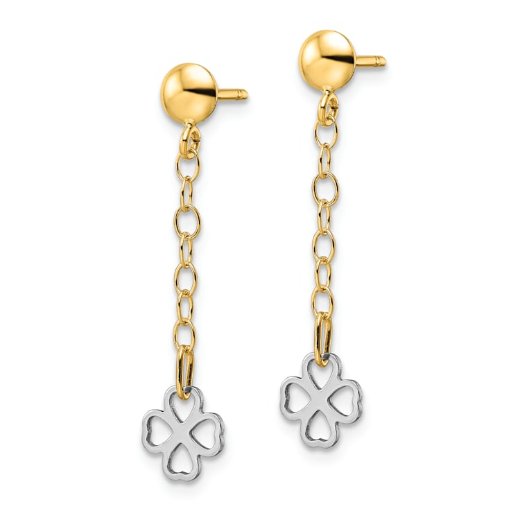 14k Yellow Gold and 14k White Gold Polished Dangle Flower Earrings