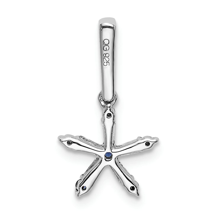 Rhodium Over 14k White Gold Blue Sapphire and Diamond Star Pendant