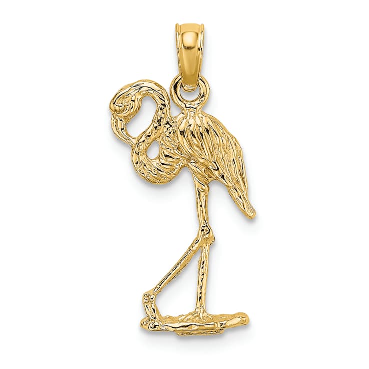 10K Yellow Gold 3D Textured Flamingo with Head Up Charm