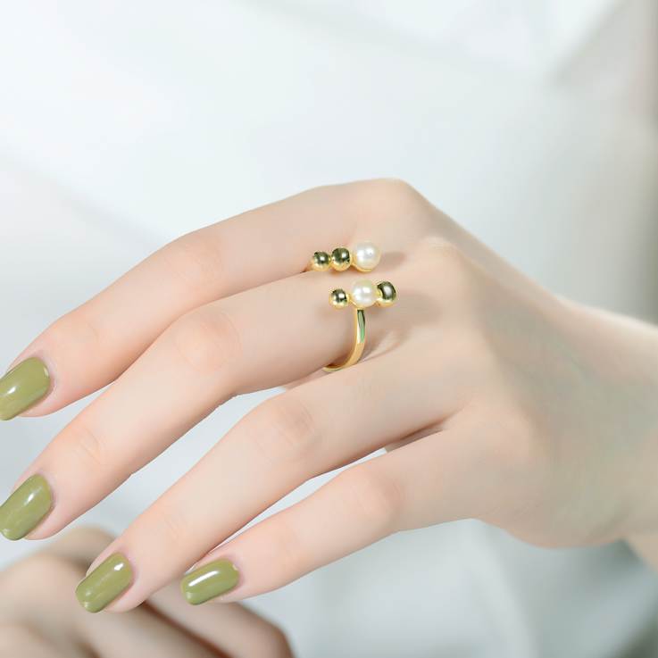 Freshwater Pearl Open Statement Ring In 14K Gold Over Sterling Silver
