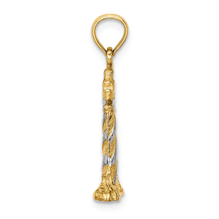 14k Two-tone Gold 3D and Textured Lighthouse Charm