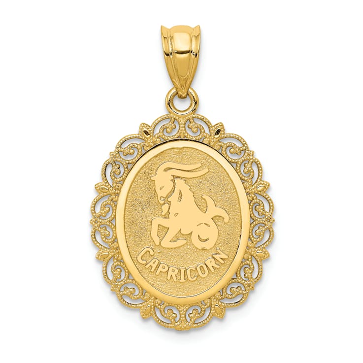 14k Yellow Gold Solid Satin, Polished and Textured Capricorn
