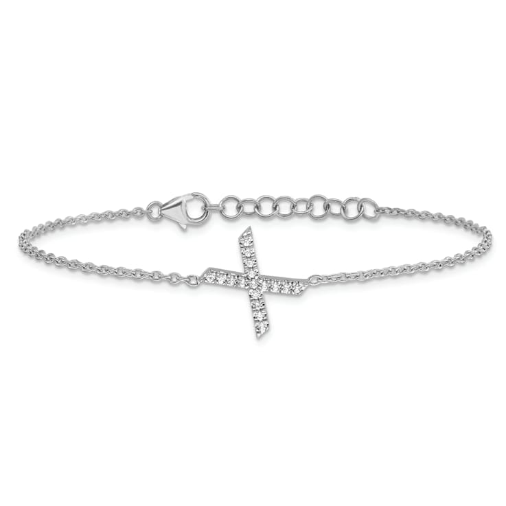 Rhodium Over 14k White Gold Diamond Sideways Letter X Bracelet