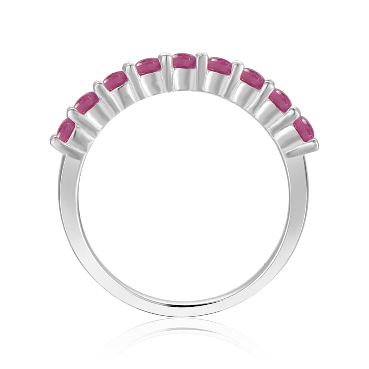 Round Ruby Sterling Silver Anniversary Style Stackable Band Ring, 0.90ctw