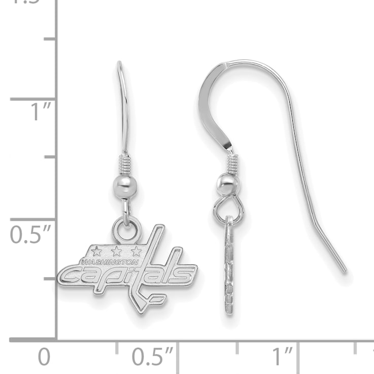 Rhodium Over Sterling Silver NHL Washington Capitals LogoArt Dangle Earrings