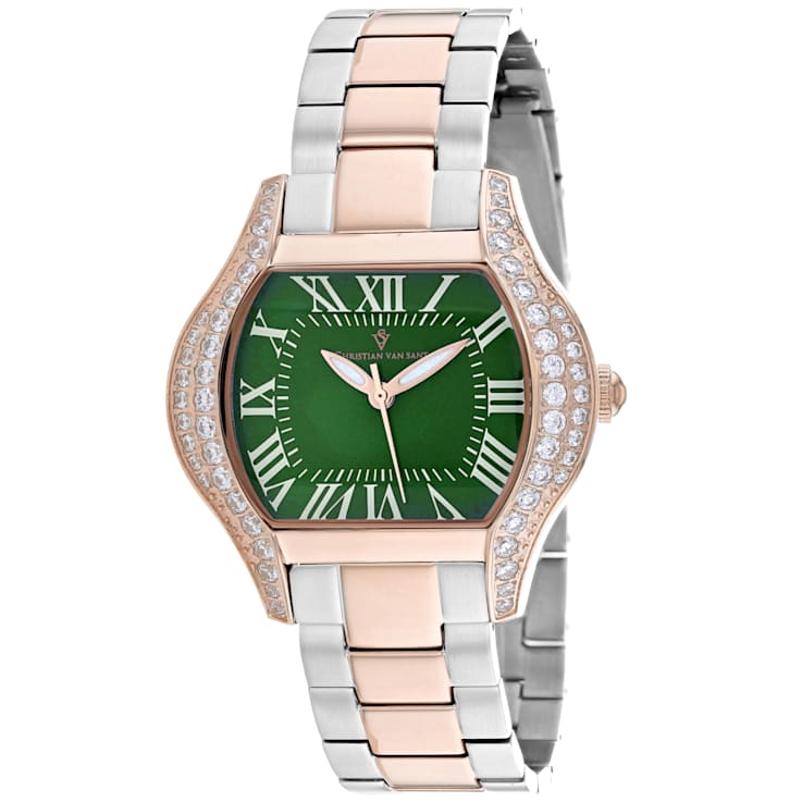 Christian Van Sant Women's Bianca Green Dial, Rose Two-tone Stainless
Steel Bracelet Watch