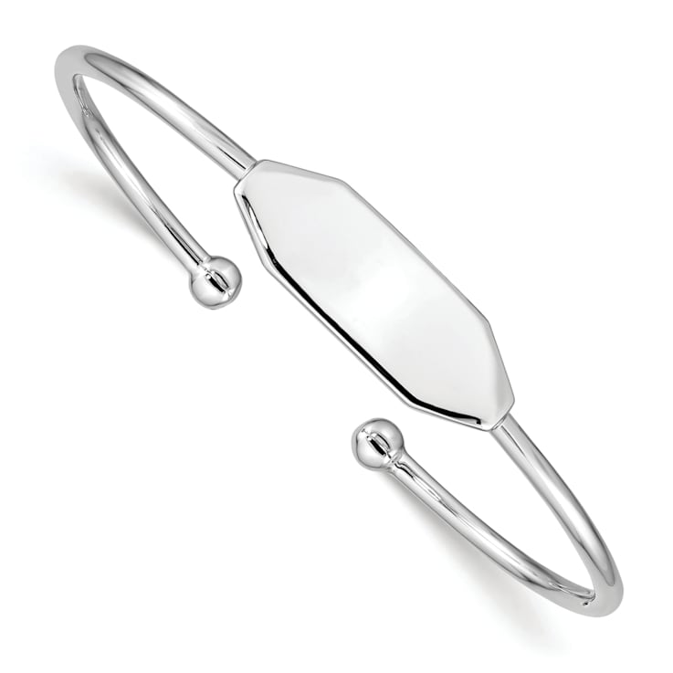 Rhodium Over Sterling Silver Polished ID Children's Cuff Bangle