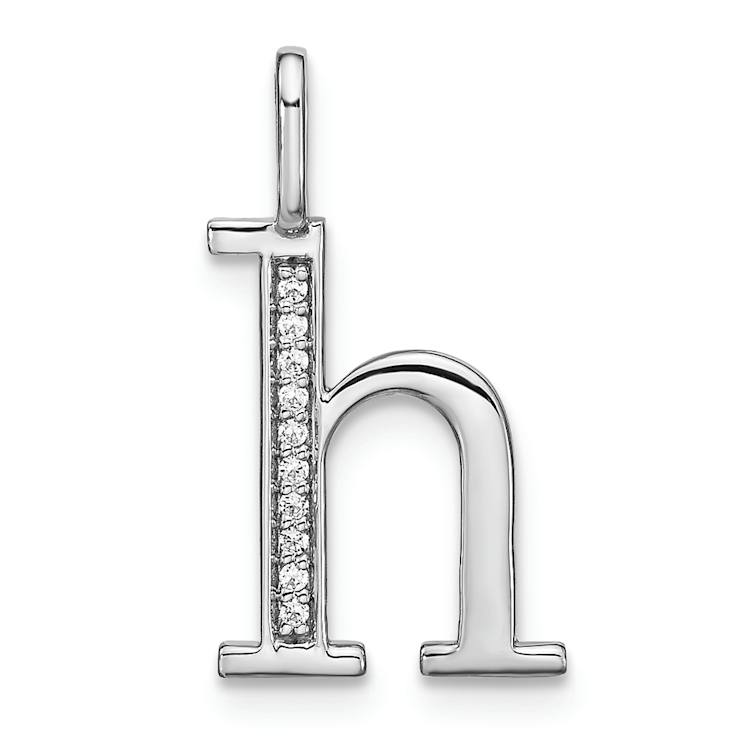 14K White Gold Diamond Lower Case Letter H Initial Pendant
