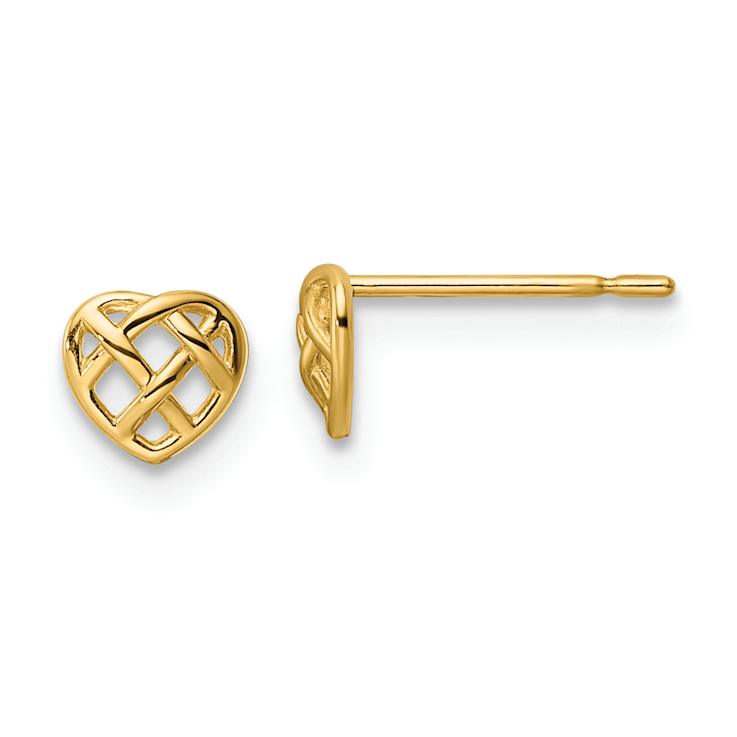 14k Yellow Gold Heart Stud Earrings